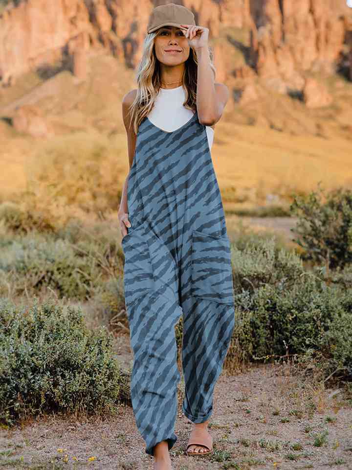 Printed V-Neck Sleeveless Jumpsuit