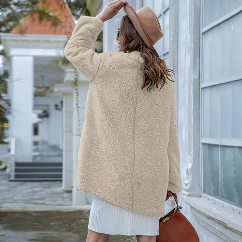 Collared Neck Long Sleeve Winter Coat