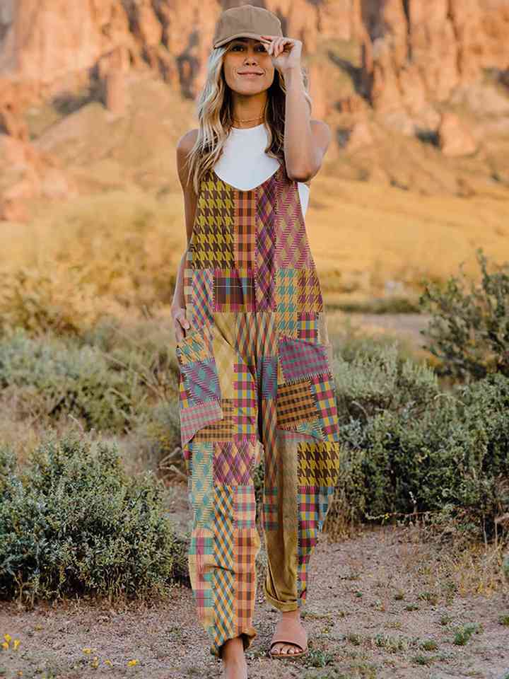 Printed V-Neck Sleeveless Jumpsuit