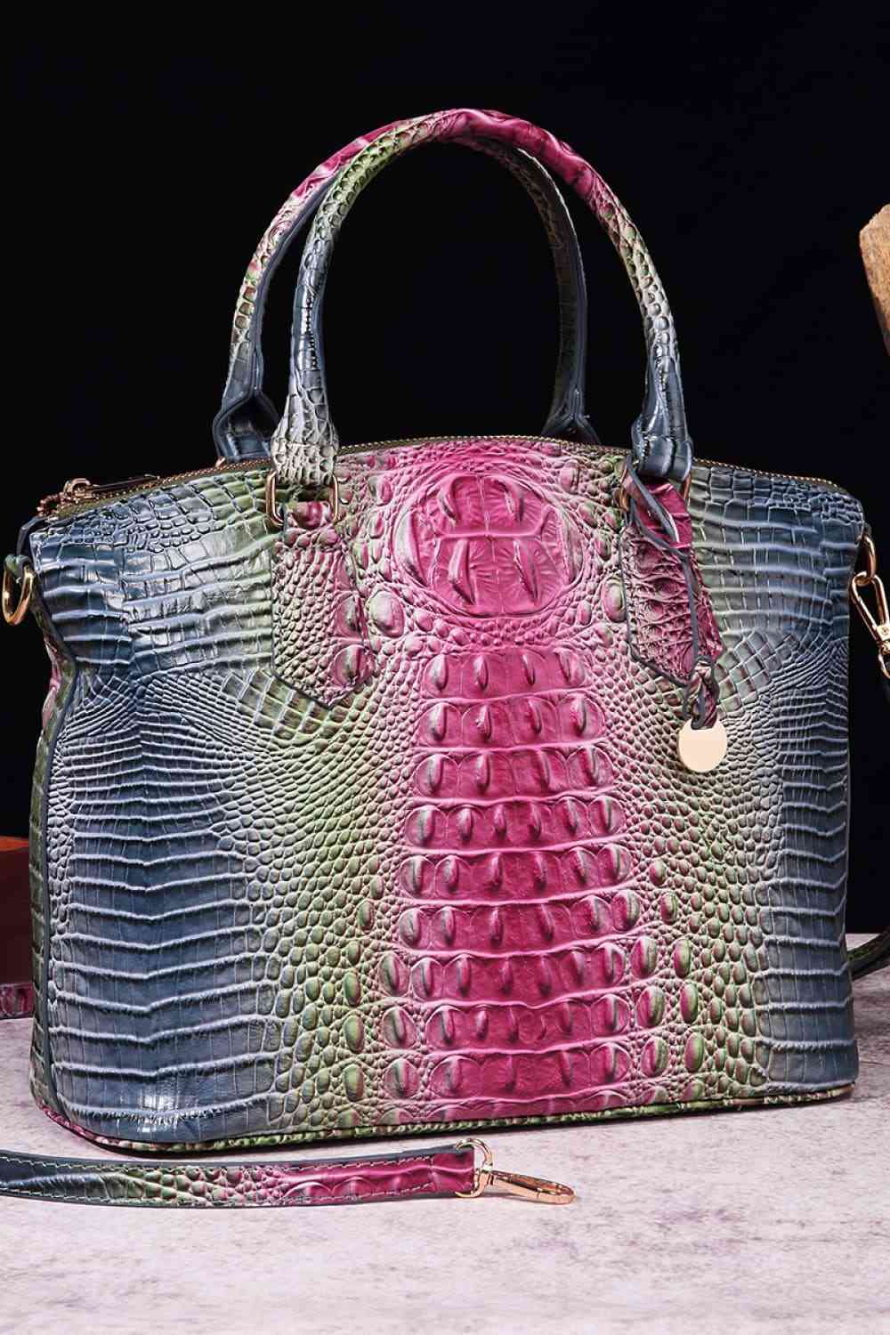 Gradient Color Crocodile Leather Handbag