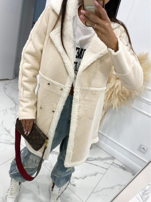 Lapel Collar Exposed Seam Buttoned Teddy Coat