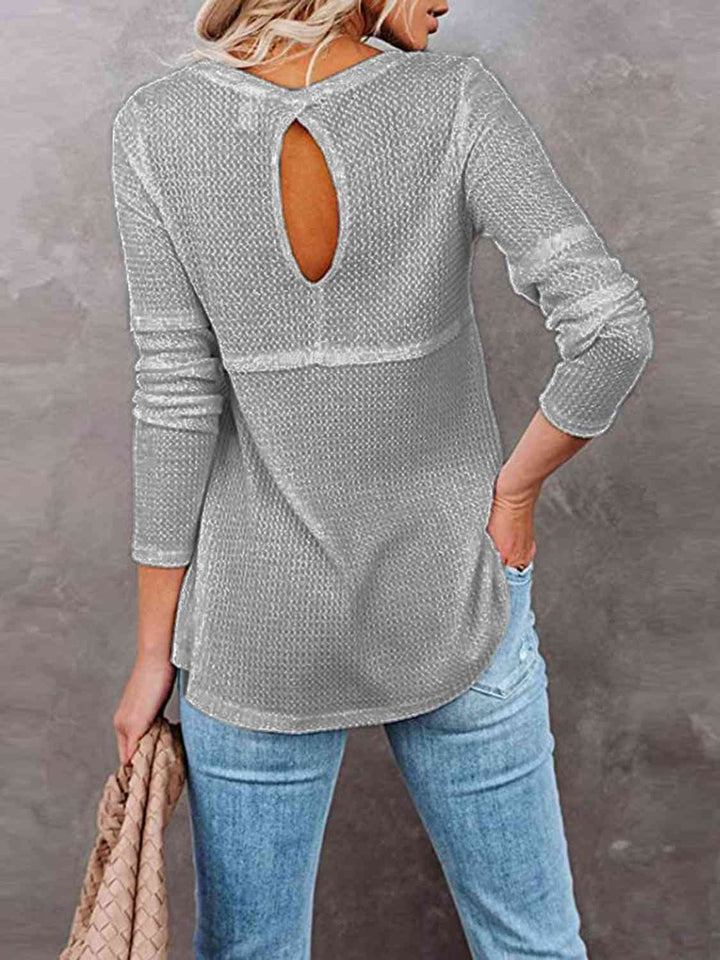 Cutout Round Neck Long Sleeve Top