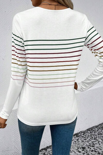 Striped Round Neck Long Sleeve Top