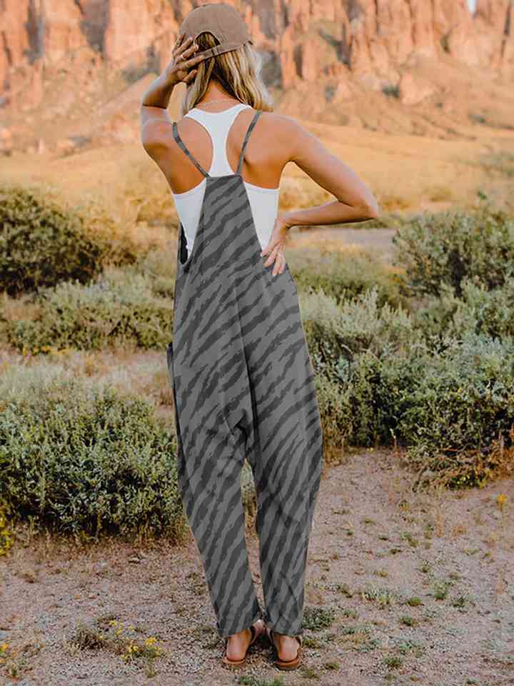 Printed V-Neck Sleeveless Jumpsuit