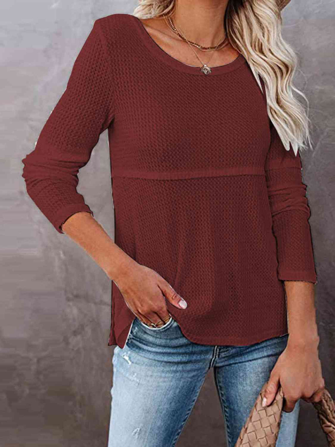 Cutout Round Neck Long Sleeve Top