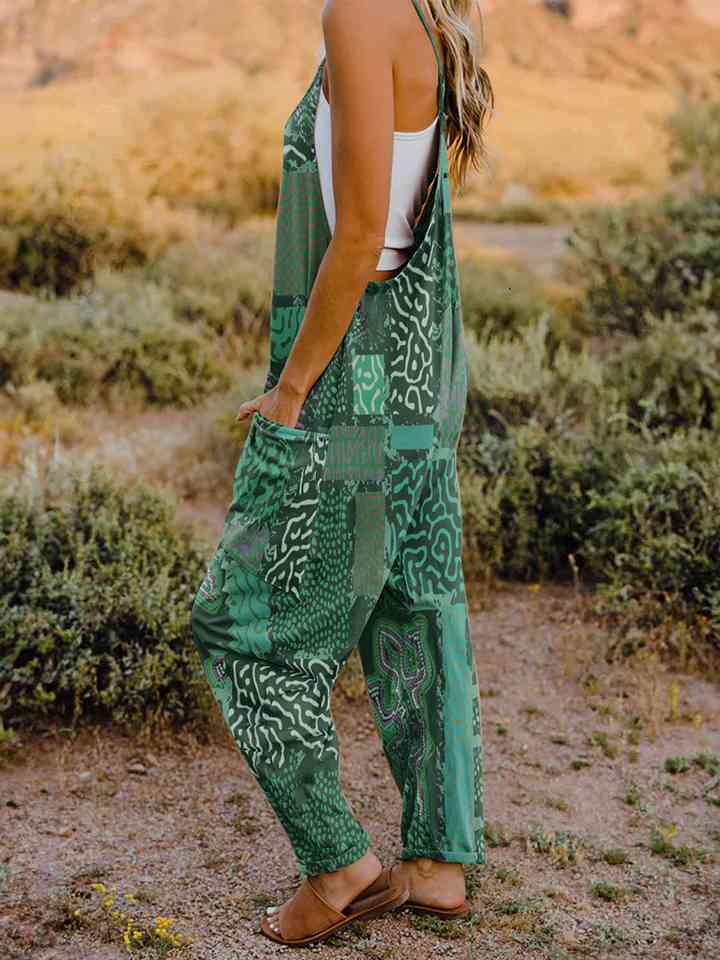 Printed V-Neck Sleeveless Jumpsuit