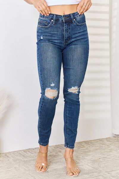 Judy Blue Middle Man High Waist Distressed Slim Jeans