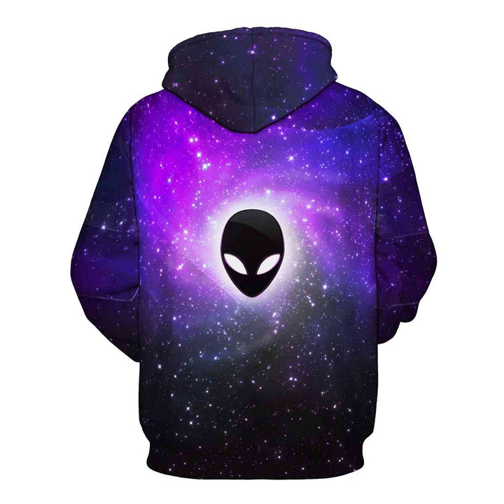 Alien Head Printed Drawstring Hoodie with Pockets