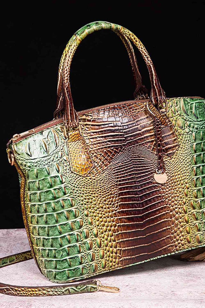 Gradient Color Crocodile Leather Handbag