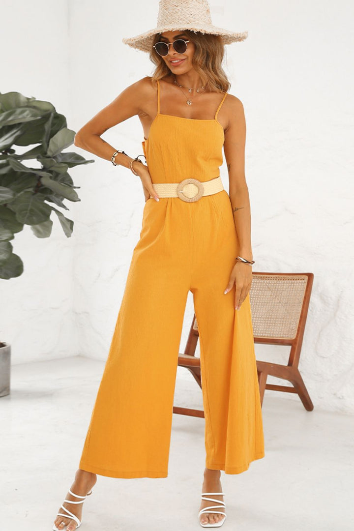 Cutout Spaghetti Strap Tie Back Wide Leg Jumpsuit