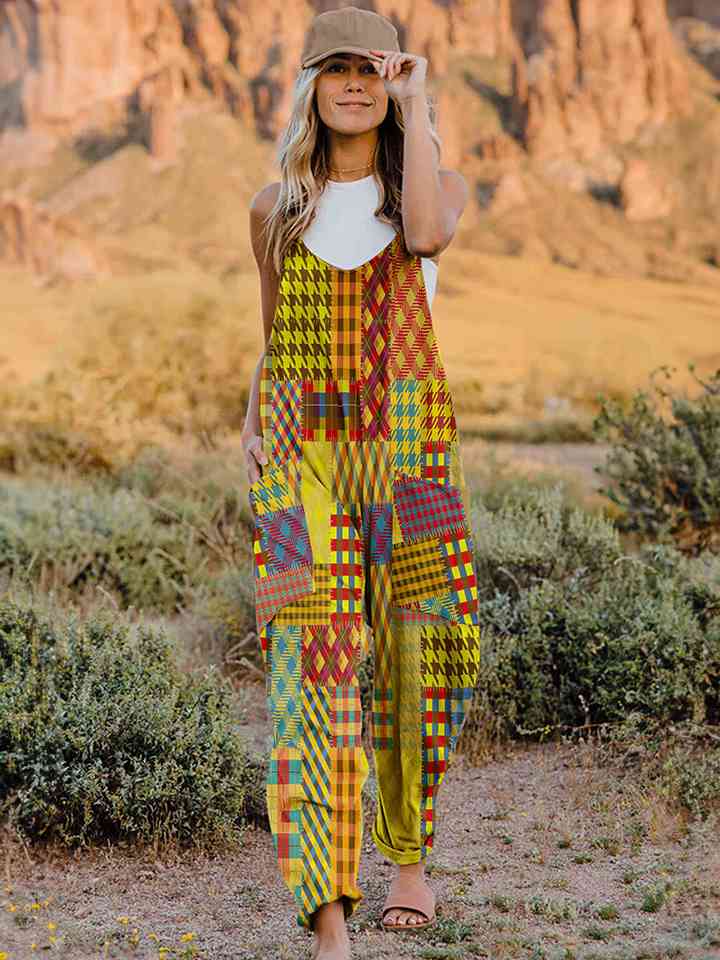 Printed V-Neck Sleeveless Jumpsuit