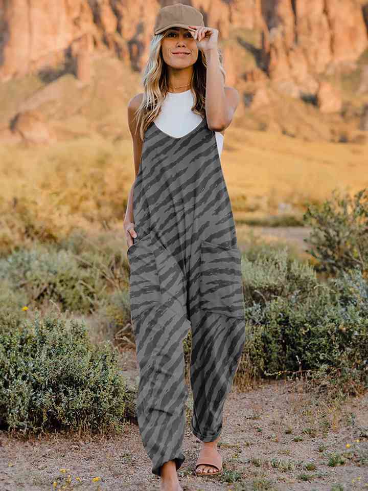 Printed V-Neck Sleeveless Jumpsuit