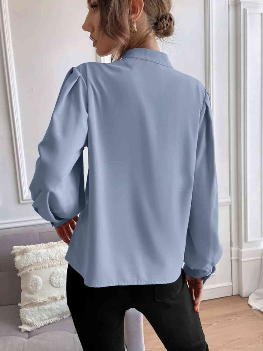 Mock Neck Button Front Blouse