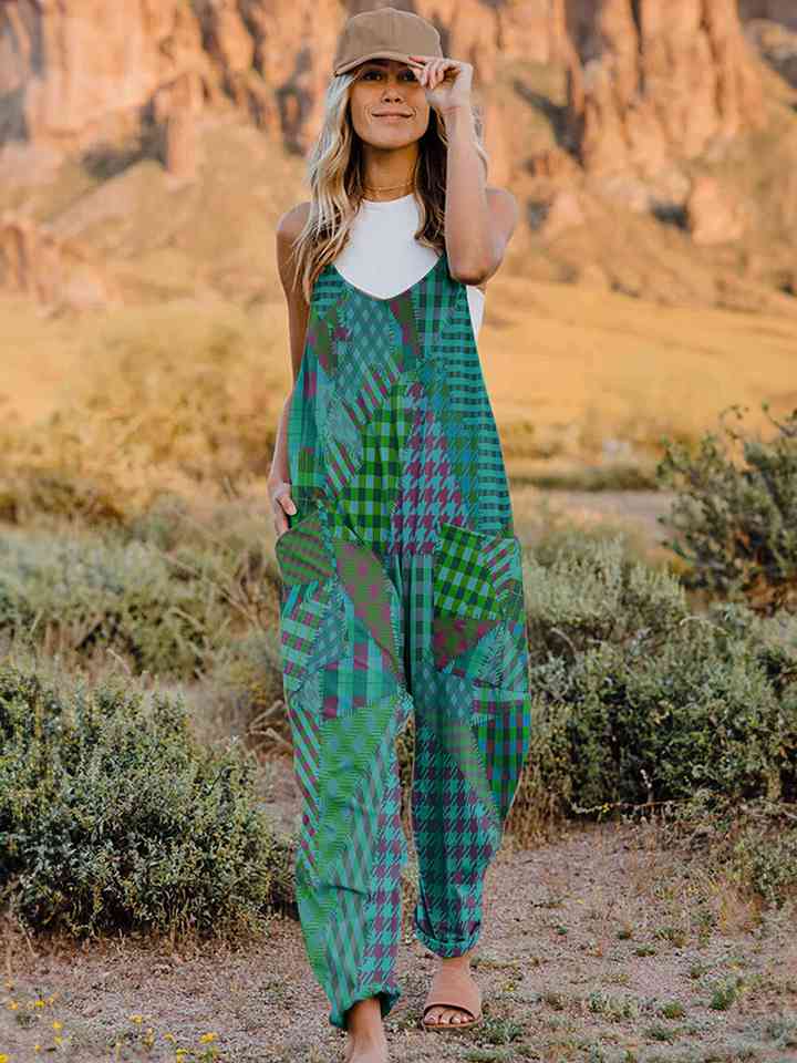 Printed V-Neck Sleeveless Jumpsuit