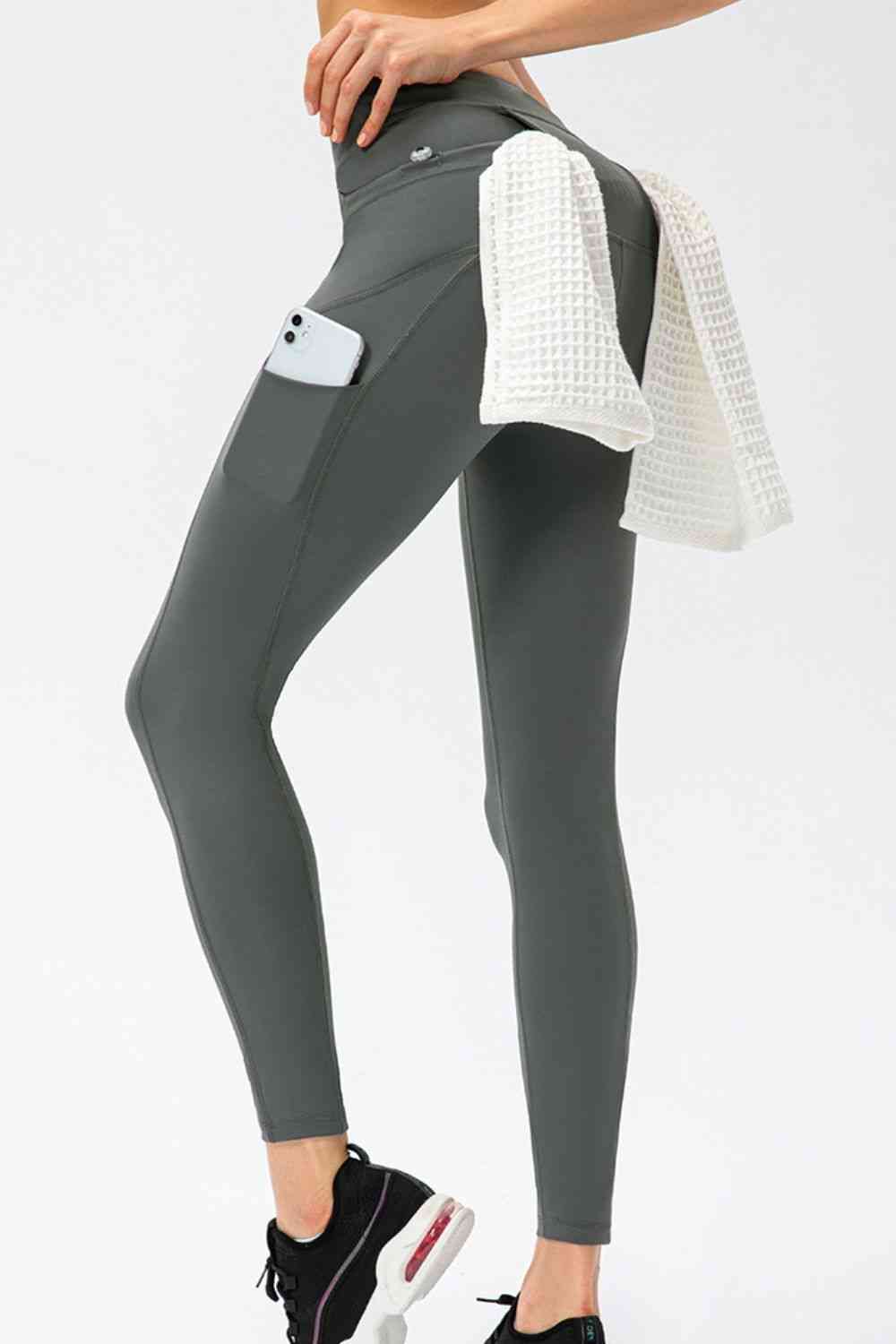 Slim Fit High Waist Long Sports Pants with Pockets