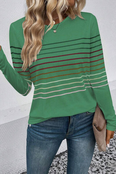 Striped Round Neck Long Sleeve Top