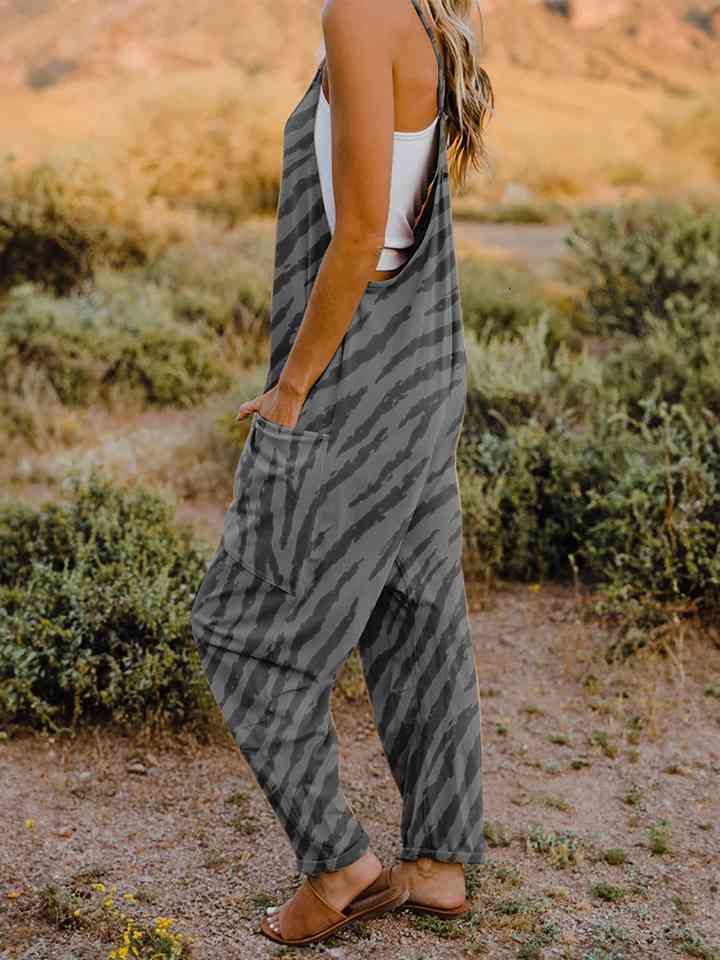 Printed V-Neck Sleeveless Jumpsuit