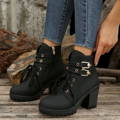 Round Toe Block Heel Boots