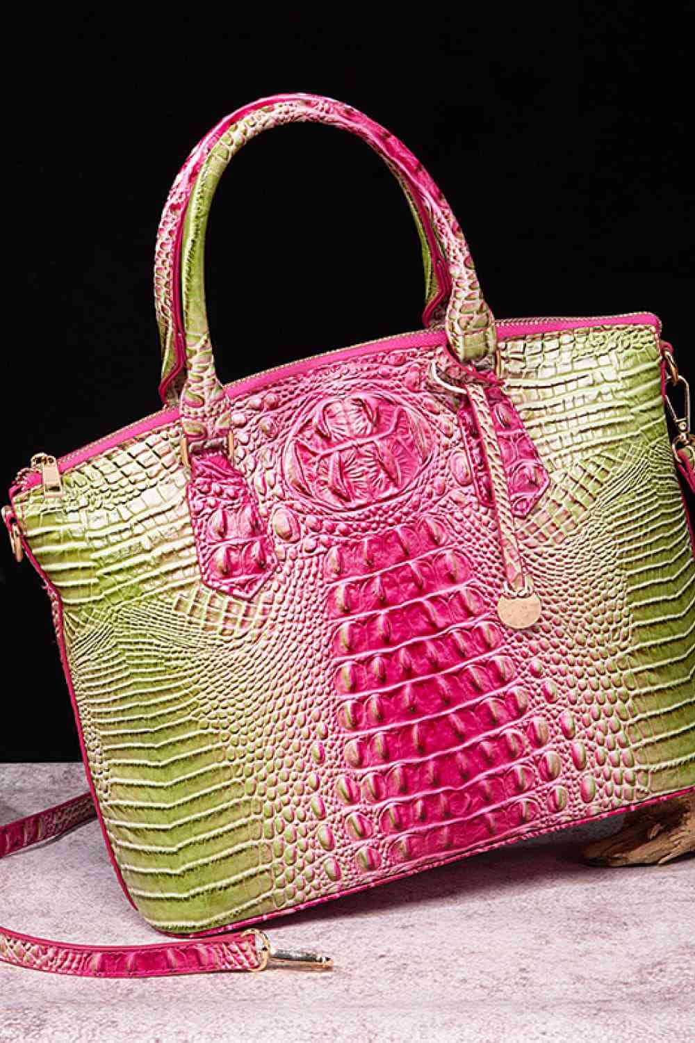 Gradient Color Crocodile Leather Handbag