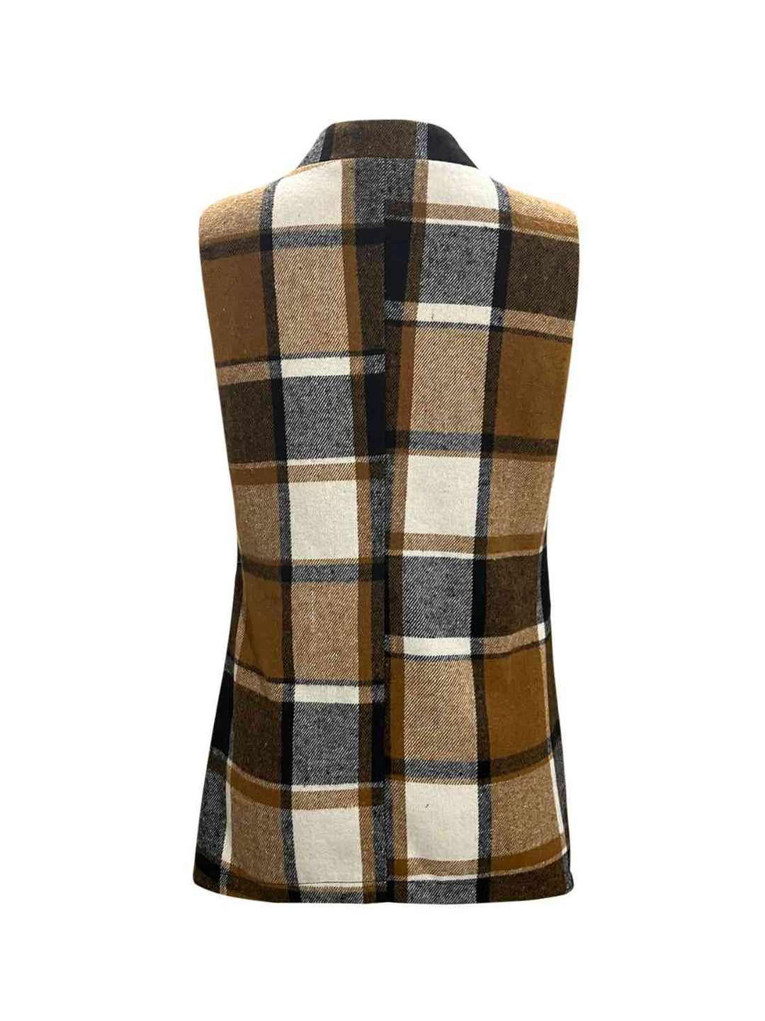 Plaid Open Front Collared Neck Vest