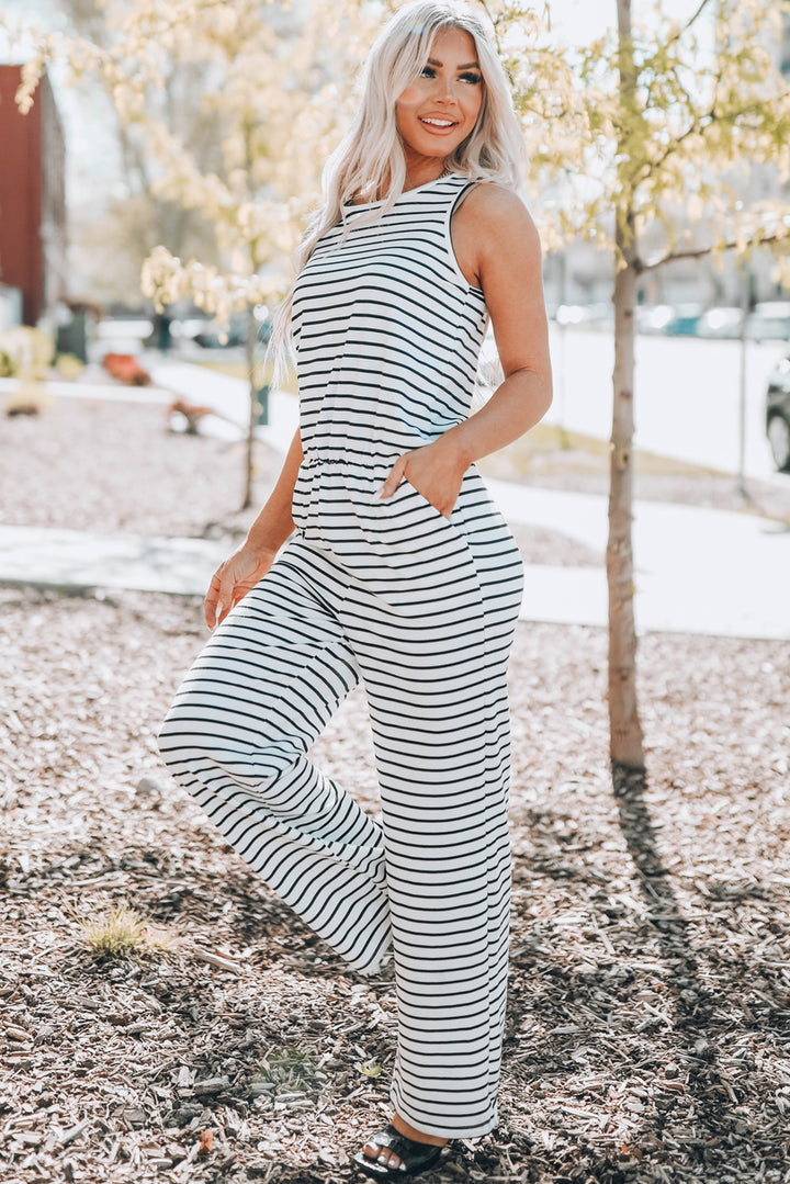 Striped Sleeveless Jumpsuit with Pockets