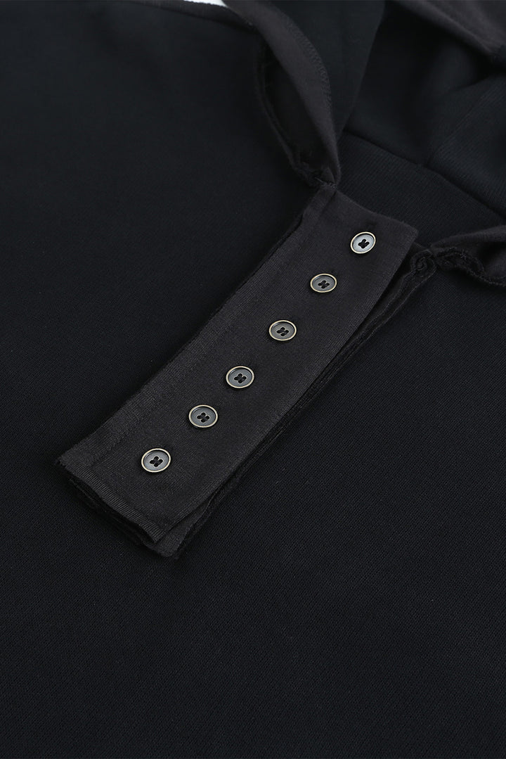 Quarter-Button Exposed Seam Dropped Shoulder Hoodie