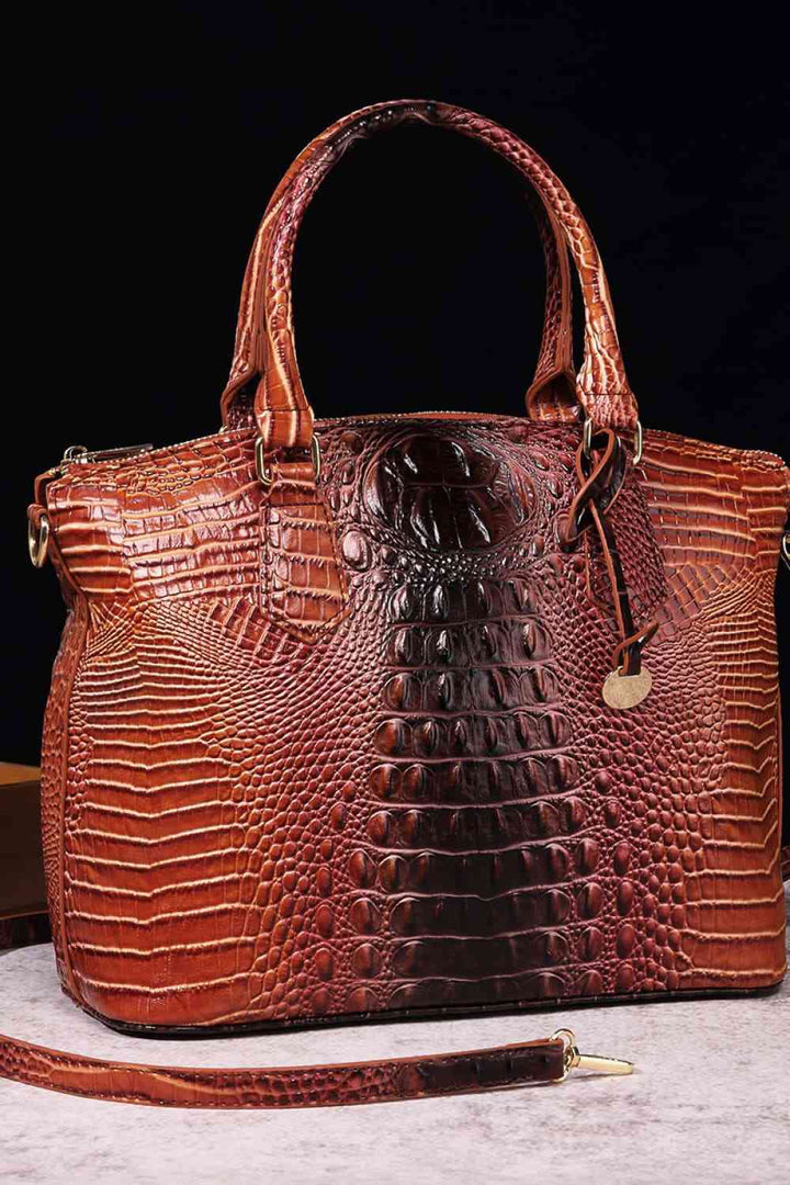 Gradient Color Crocodile Leather Handbag