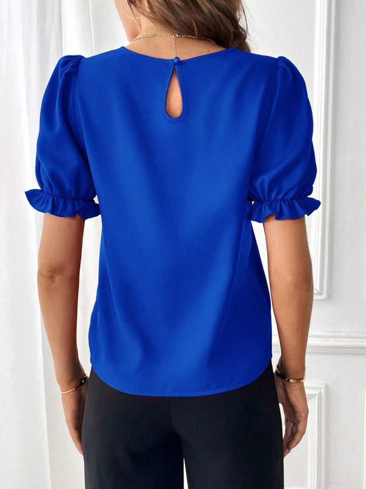 Round Neck Flounce Sleeve Blouse