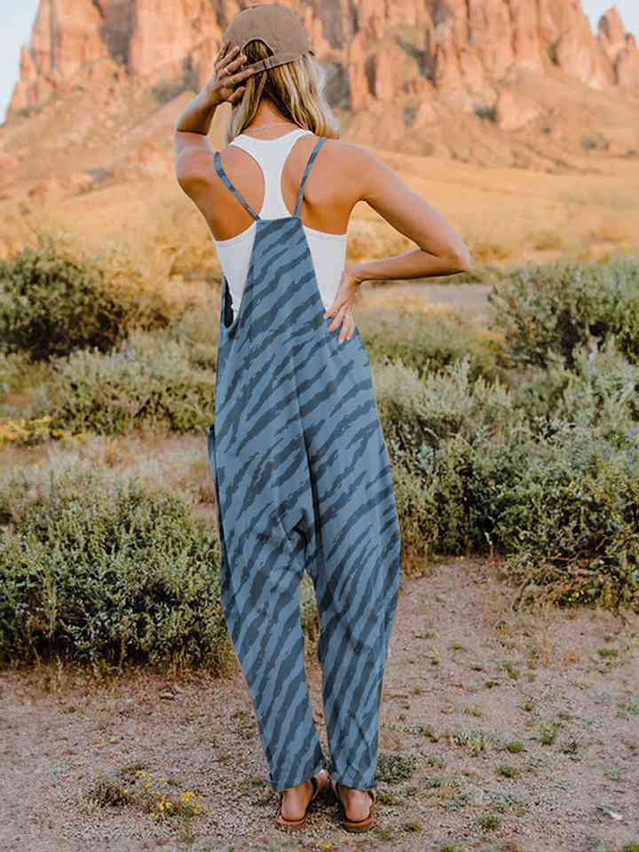 Printed V-Neck Sleeveless Jumpsuit