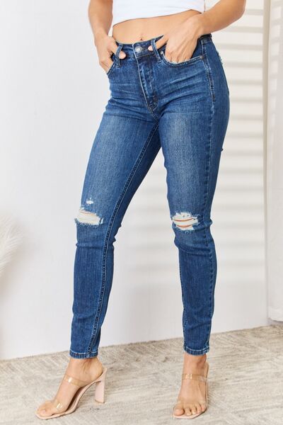 Judy Blue Middle Man High Waist Distressed Slim Jeans