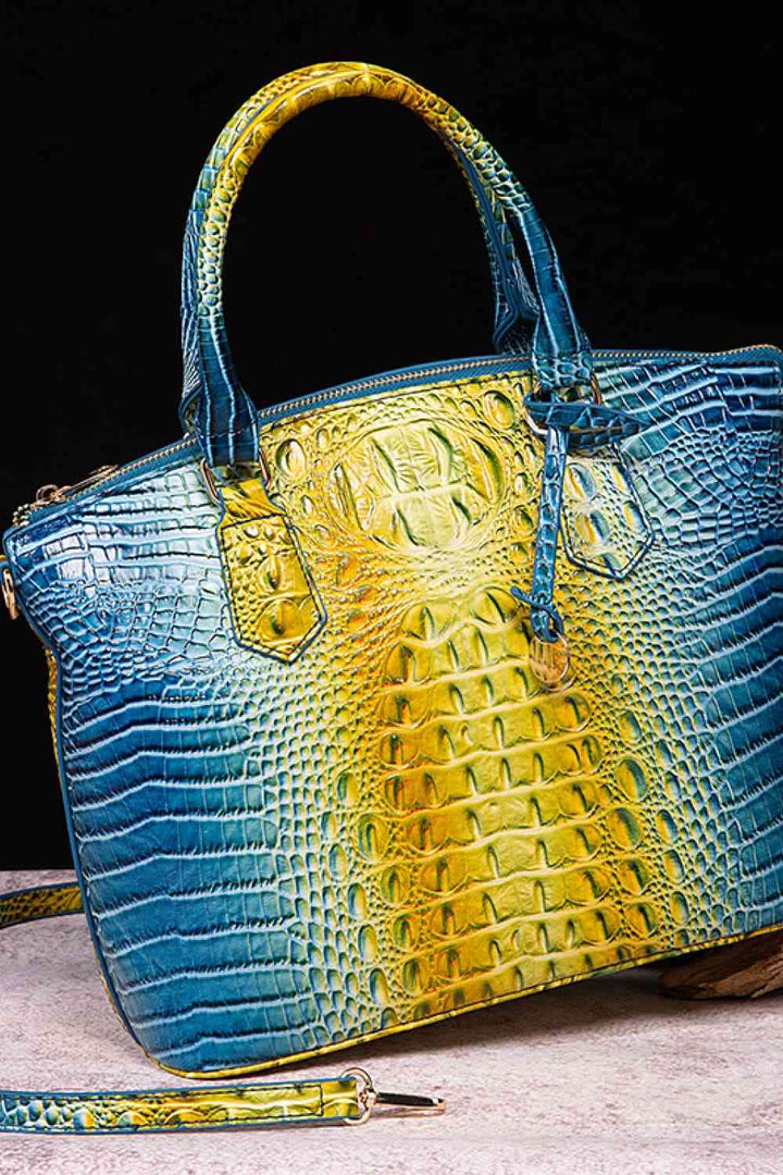 Gradient Color Crocodile Leather Handbag