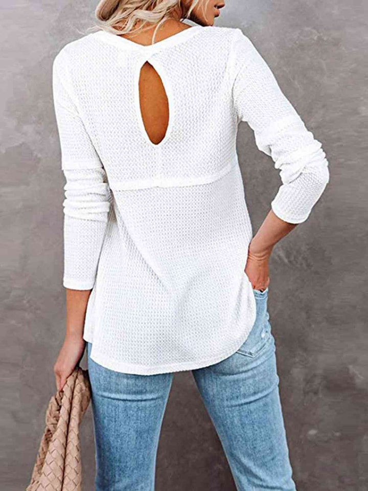 Cutout Round Neck Long Sleeve Top