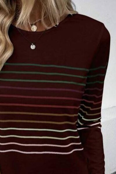 Striped Round Neck Long Sleeve Top