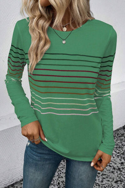 Striped Round Neck Long Sleeve Top