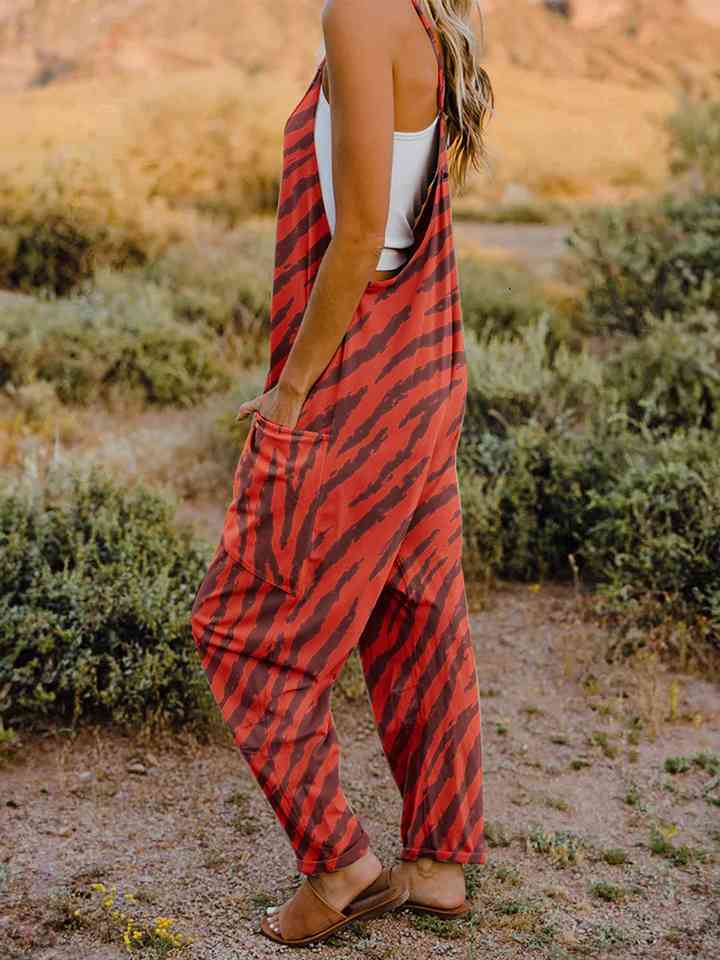 Printed V-Neck Sleeveless Jumpsuit