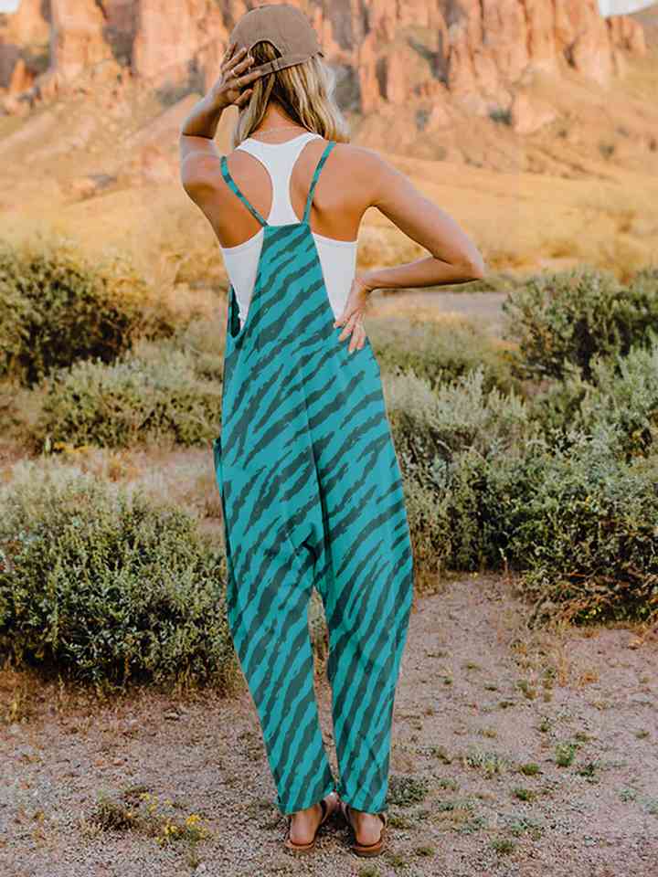 Printed V-Neck Sleeveless Jumpsuit