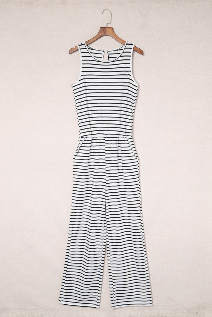 Striped Sleeveless Jumpsuit with Pockets