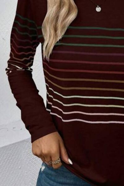 Striped Round Neck Long Sleeve Top