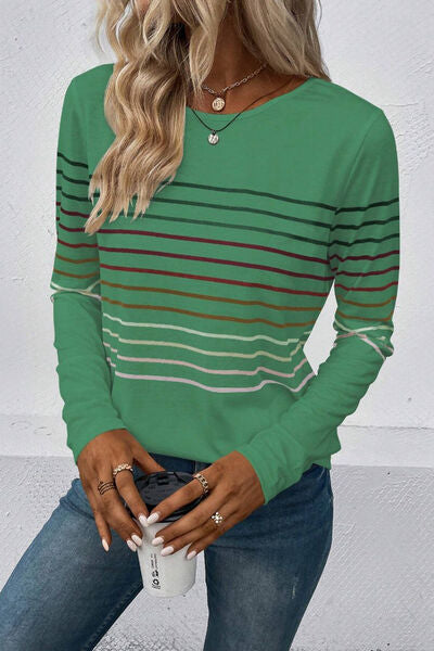 Striped Round Neck Long Sleeve Top