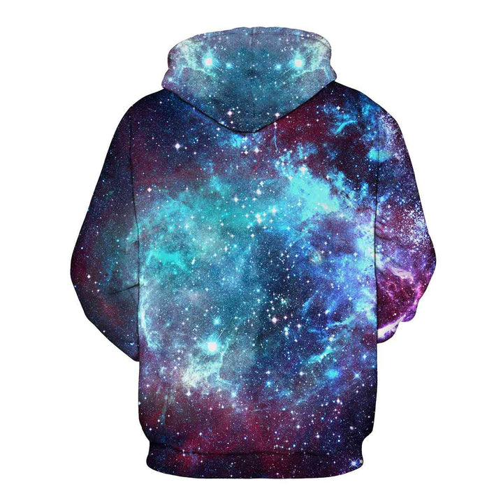 Space Printed Drawstring Hoodie with Pockets